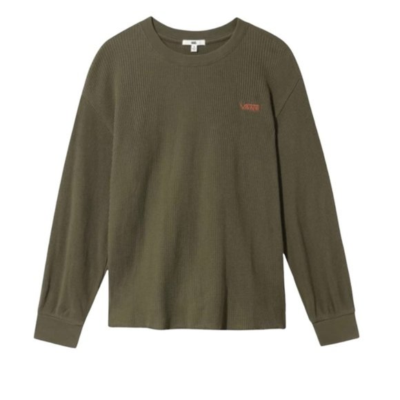 VANS WOMEN’S Size VN0A4SCAKCZ LORRAINE LONG SLEEVE THERMAL TOP LOGO Green Cotton - Picture 7 of 11